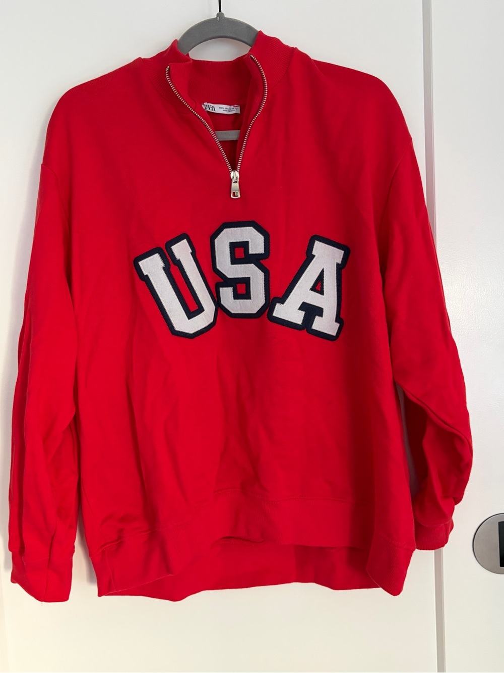 Zara Red USA Half-Zip Sweatshirt